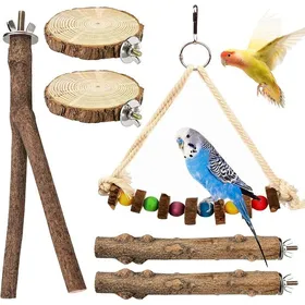 Comparer les prix de Perchoir Perroquet en Bois Naturel6 Pièces Perchoir Oiseaux Perroquet pour Accessoires de Cage à Oiseaux Canari Perruche KIT JOUET