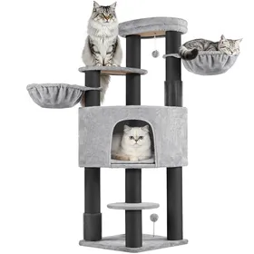 Meilleurs prix pour Yaheetech Arbre à Chat pour Grands Chats avec Griffoirs Perchoirs Brosses de Toilettage Boule Suspendue 160 cm H Gris Clair/Noir