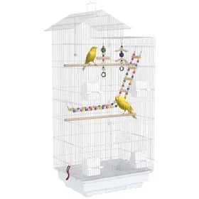 Meilleurs prix pour Cage à Oiseaux pour Perruches Canaris avec Accessoires Jouets et Plateau Blanc 46x36x100 cm