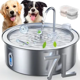 Comparer les prix de 7L Fontaine à Eau Chien en Acier InoxydableFontaine à Eau Chat avec 2 FiltresFontaine+2 Filtres+1 Éponge