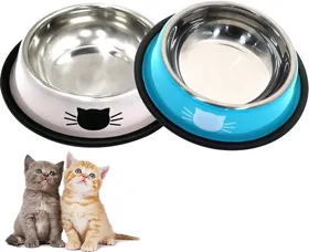 Comparer les prix de Gamelle pour chat en 2 pièces, gamelle pour chat en acier inoxydable, mangeoire et abreuvoir pour chat, chiot, hamster, lapin, peti