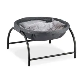 Comparer les prix de Relaxdays Hamac pour chat lit surélevé HxLxP : 25 x 44 x 42 cm couchage chaton maille filet gris foncé/noir