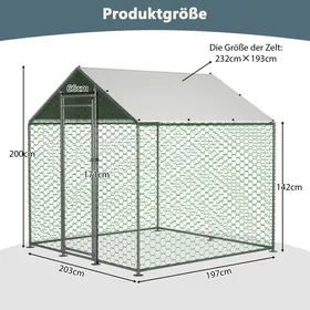 Meilleurs prix pour Enclos libre poulailler - 2x2x2 m - Serrure de sécurité - Bâche PE imperméable - Métal galvanisé - Filet PVC