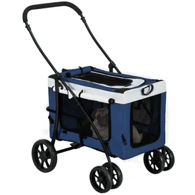 Meilleurs prix pour Poussette Pour Animaux 2 En 1 - Chariot Avec Panier Amovible & 2 Laisses - Pliable Pour Petits Chiens&miniatures Bleu