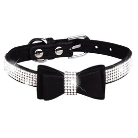 Comparer les prix de Collier pour chien collier pour chat collier à nœud en cristal scintillant fermoir doré cuir velours haut