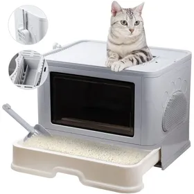 Comparer les prix de Bac à litière pliable pour Chat - ERROLVES - Gris - Maison de toilette en PP - 48.5*36.5*38 CM