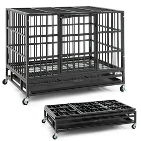 Comparer les prix de GOPLUS Cage pour chien Pliable en Métal Robuste avec Roues Verrouillables, Caisse Anti-mastication, Plateau Amovible, 96x65x77 CM
