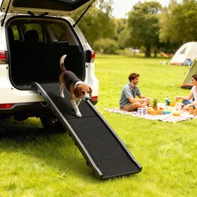 Comparer les prix de Rampe pliable pour chiens escalier pour chien en PP avec pente douce et surface antidérapante 155x385x155cm noir