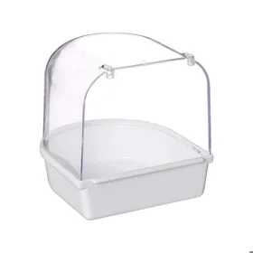Meilleurs prix pour Baignoire à oiseaux à suspendre avec crochets boîte transparente pour petits oiseaux canaris perruches perroquets - 13 x 14 x 13