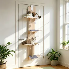 Meilleurs prix pour Arbre à Chat suspendu sur porte à 4 étages en bois griffoir sisal gain de place sans perçage charge max 10kg pour petit appt