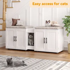 Comparer les prix de Meuble cache-litière double pour 2 chats avec 2 compartiments 140 cm Armoire bois  rangement et griffoir intégrés Blanc
