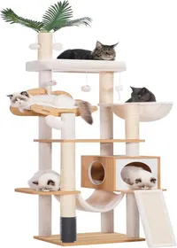 Meilleurs prix pour Arbre À Chat Moderne, Arbre À Chat En Bois Avec 5 Griffoirs, Planche À Griffer, Panier, Tour De Jeu 156 Cm, Niche, Plateforme, H