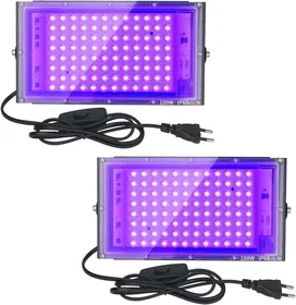 Comparer les prix de Lot de 2 projecteurs LED UV 100 W, lumière noire, étanche IP65, lampe LED ultraviolette, éclairage à effet pour aquarium, fête,