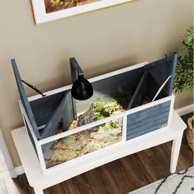 Meilleurs prix pour Enclos pour tortue en bois gris 120 x 50 x 40 cm frontale transparente couvercle ouvrant support lampe