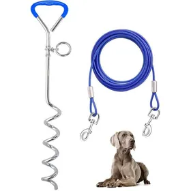 Meilleurs prix pour Laisse pour chien avec spirale de fixation - 10 mètres - Métal/Nylon - Ligne de recherche pour chien - Piquet de fixation au sol - I