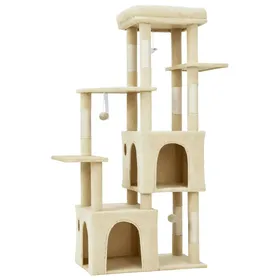 Comparer les prix de Arbre à chat 155 cm multi-niveaux 2 condos poteaux sisal hamac jouets stable chats grands & Maine Coon-Beige