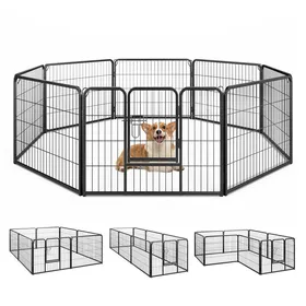 Comparer les prix de GOPLUS Barrière de Sécurité Pliable pour Chien en 8 Panneaux de 60cm de Hauteur avec Verrou Barrière en Métal avec Porte