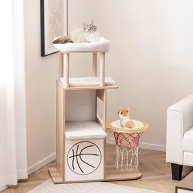 Comparer les prix de GOPLUS Arbre à Chat de 120 cm à 5 Niveaux sur le Thème du Sport, Poteaux à Gratter en Jute, Coussins Amovibles et Lavables