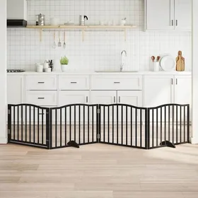 Comparer les prix de Porte pour chien pliable - vidaXL - 4 panneaux - Bois de peuplier - Noir - 320 cm
