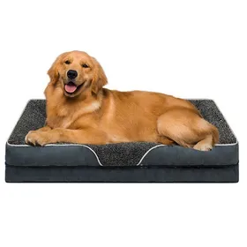 Comparer les prix de Lit de ChienTaille L Panier Chien pour Animal de Compagnie en Mousse à Mémoire Coussin Chien avec Housse Lavable Amovible-Gris L