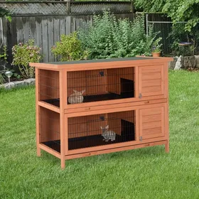 Comparer les prix de Clapier sur pieds cage à lapin double niveau plateaux excréments coulissants 4 portes verrouillables dim. 137L x 50l x 93H cm