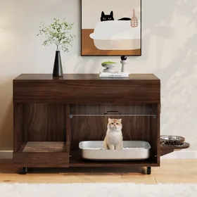 Comparer les prix de Armoire à litière pour chat - 100x455x67 cm - Noyer - MDF - Plateau de récupération de sable