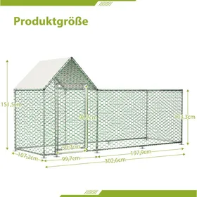 Comparer les prix de Poulailler enclos 3 x 1 x 15 m acier galvanise avec bache PE etanche toit incline porte verrouillable Grjofek