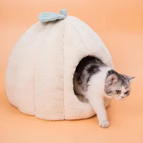 Meilleurs prix pour Panier Chien Chat Maison Niche Igloo Cave Nid pour Chien Chat avec Coussin Flanelle Amovible Lit de Couchage (BeigeM:40X45CM)
