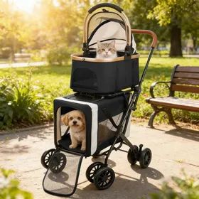 Meilleurs prix pour MIPAN-Poussette double étage pour chats et chiens (conception à deux niveaux amovibles) -97*58*46cm - Noir-POUSSETTE POUR ANIMAUX