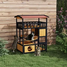 Comparer les prix de Niche En Bois Pour Chat 84x60x116cm Grotte Avec Plateformes Et Pont Suspendu Cabane Pour 2 Chats multicolore NICHE
