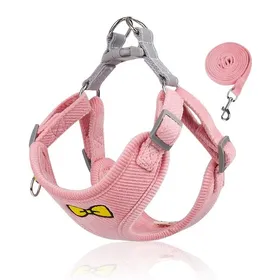 Meilleurs prix pour Ensemble harnais et laisse pour animaux - Phoesky - Taille M - Rose - Tissu en peluche 3D - Corde de traction 1.5m