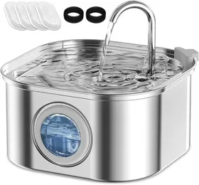 Comparer les prix de 3.2L Fontaine à Eau pour Animaux de Compagnie en Acier Inoxydable,Fontaine à Eau pour Chat Ultra Silencieuse avec Lumière LED,4Pcs