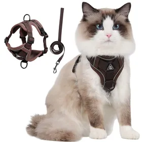 Meilleurs prix pour Harnais Chat Harnais pour chaton/petit chien Harnais Respirant et Bande Réfléchissante réglables-marron -Taille S