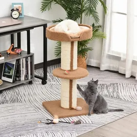 Comparer les prix de Arbre à chat 91 cm marron clair avec griffoir sisal plateforme et coussin  Arbre grimper multi-niveaux pour chat