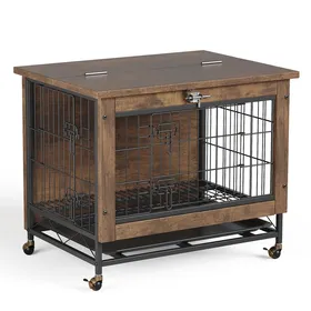 Comparer les prix de Cage pour Chien en Bois avec Roues – Table dAppoint Meuble pour Chien – Double Portes & Toit Ouvrant Marron Rustique