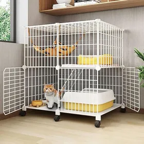 Comparer les prix de Cage dintérieur pour chat  Grande cage haute pour petits animaux (taille :A75x49 x76cm  Roulettes rotatives)