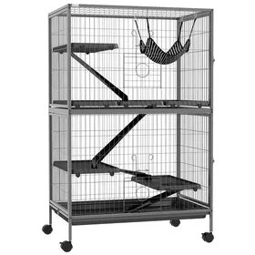 Meilleurs prix pour Cage pour rongeurs multifonctionnelle - 4 plateformes - 3 rampes - 4 portes - 80x52x128 cm - Gris argenté - Acier