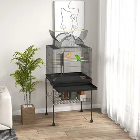 Comparer les prix de Cage oiseaux sur roulettes EVRYAE 63 x 53 x 144 cm avec support bac amovible acier noir