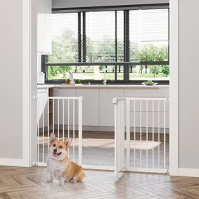 Meilleurs prix pour Barrière de sécurité pour chien et chat 74-1475 cm - 3 extensions - Pour escalier - Sans perçage - Métal blanc