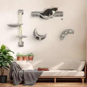 Comparer les prix de Ensemble mur descalade pour chat étagère murale pour chat hamac pont planche à gratter et balle jusquà 5 kg gris