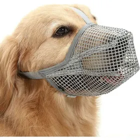 Meilleurs prix pour Muselière pour chien avec sangles réglables, muselières recouvertes de filet doux pour petits chiens de taille moyenne - Gris L