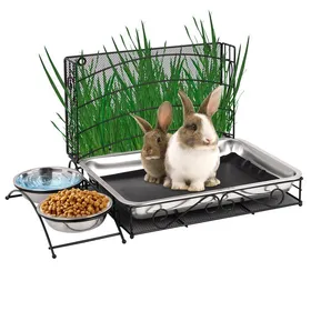 Comparer les prix de Mangeoire à Foin Pour Lapin Mangeoire à Foin Pour Lapin 3-en-1 Avec Tapis ImperméAble et Bol DEau Pour Petits Anim FONTAINE A EAU