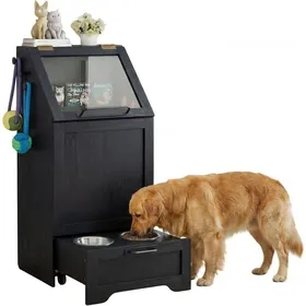 Meilleurs prix pour Garvee Station dAlimentation Chien avec Rangement  2 Gamelles Surélevées Armoire Croquettes & Jouets  Meuble Moderne Noir