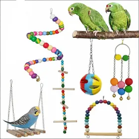 Comparer les prix de Set Jouets Oiseaux 6 Pieces - Perruches Perroquets - Balancoire Echelle Spirale Perles
