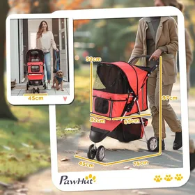 Meilleurs prix pour Poussette pour chien Poussette multicolore pour chiens et chats légère & pliable rouge