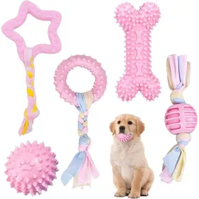 Meilleurs prix pour Jouets à mâcher pour chiots - ESTAMPILLE - 5 pièces - Rose - Dentition - Soulagement de lanxiété - Stimulation mentale