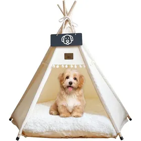 Meilleurs prix pour Chien Tente avec Coussin en Peluche Niches à Chat Tipi Tente pour Animaux de Compagnie Maisons Classique Beige S:40x40x50cm