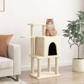Meilleurs prix pour Automne/hiverArbre à chat avec griffoirs en sisal crème 97cm - HAuteur:97cm - Grande Taille &FR_758237