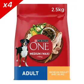 Comparer les prix de Croquette - nourriture seche Purina one Medium/Maxi > 10 kg Croquettes pour Chien, 4 Sacs de 2,5 kg chacun