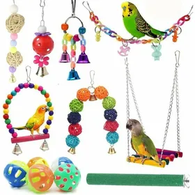 Comparer les prix de 12 Paquets Jouets pour Oiseaux Perroquet Swing Toys - Cloche à Mâcher Suspendue Jouets pour Cage à Oiseaux Convient aux Petites Per